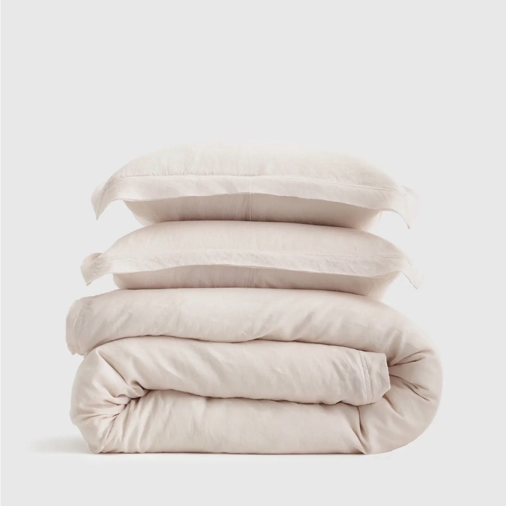 NEW Quince European Linen Double Flange King Pillow Shams (2) - Natural